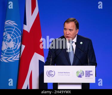 Glasgow, Scozia, Regno Unito. 1 novembre 2021. NELLA FOTO: Stefan Löfven, primo ministro svedese, ha visto parlare alla Conferenza sul cambiamento climatico della COP26. Credit: Colin Fisher/Alamy Live News Foto Stock