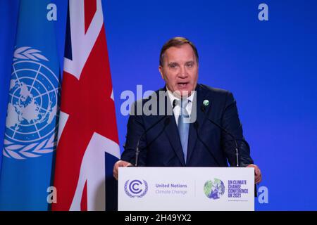 Glasgow, Scozia, Regno Unito. 1 novembre 2021. NELLA FOTO: Stefan Löfven, primo ministro svedese, ha visto parlare alla Conferenza sul cambiamento climatico della COP26. Credit: Colin Fisher/Alamy Live News Foto Stock