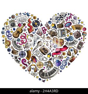 Colorful insieme vettoriale di Musica cartoon doodle oggetti, simboli Illustrazione Vettoriale