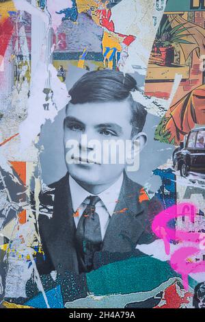 Ritratto di Alan Turing (dettaglio di un affresco di Brainwash) Foto Stock