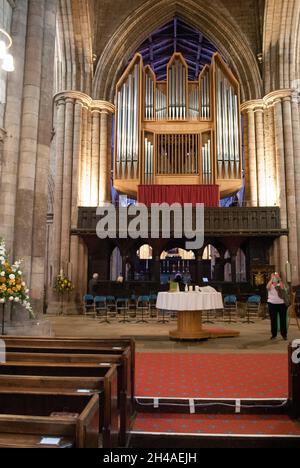 Organo di chiesa in Abbazia di Hexham, Hexham, Northumberland, Inghilterra, Regno Unito Foto Stock