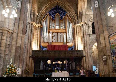 Organo di chiesa in Abbazia di Hexham, Hexham, Northumberland, Inghilterra, Regno Unito Foto Stock