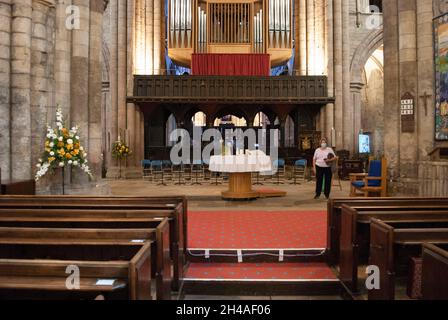 Organo di chiesa in Abbazia di Hexham, Hexham, Northumberland, Inghilterra, Regno Unito Foto Stock