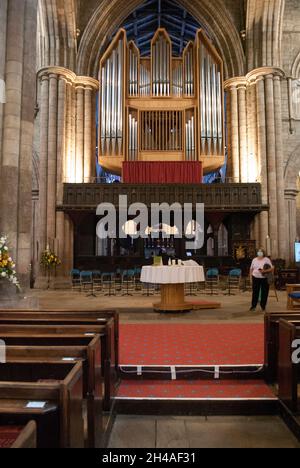 Organo di chiesa in Abbazia di Hexham, Hexham, Northumberland, Inghilterra, Regno Unito Foto Stock