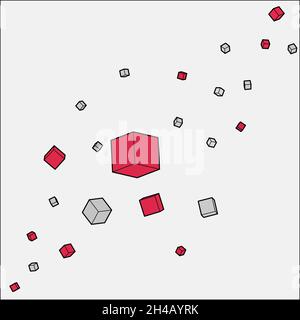 I cubi rossi e grigi sono disposti in modo caotico. Pattern cubico astratto. Modello di disegno geometrico per brochure, volantini, volantini. Illustrat Foto Stock