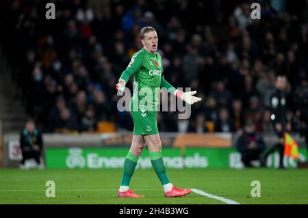 Wolverhampton, Regno Unito. 01 Novembre 2021. Portiere Jordan Pickford di Everton durante la partita della Premier League tra Wolverhampton Wanderers ed Everton a Molineux, Wolverhampton, Inghilterra, il 1° novembre 2021. Foto di Andy Rowland. Credit: Prime Media Images/Alamy Live News Foto Stock