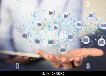 Concetto di infrastruttura Internet dei dati. Background astratto della tecnologia. Rendering 3D. Foto Stock