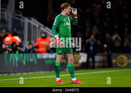 Wolverhampton, Regno Unito. 1 novembre 2021; Molineux Stadium, Wolverhampton, West Midlands, Inghilterra; Premier League Football, Wolverhampton Wanderers versus Everton; Jordan Pickford of Everton Credit: Action Plus Sports Images/Alamy Live News Foto Stock