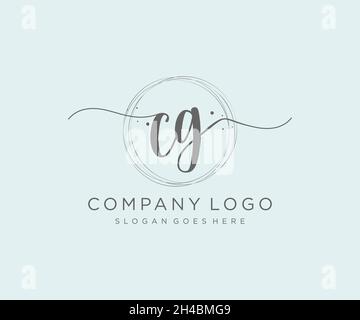 Logo CG femminile. Utilizzabile per la natura, salone, centro benessere, cosmetici e loghi di bellezza. Elemento modello di disegno con logo a vettore piatto. Illustrazione Vettoriale