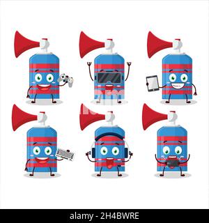 Blue Air Horn personaggio cartoon stanno giocando con vari simpatici emoticon. Illustrazione vettoriale Illustrazione Vettoriale