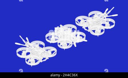Rendering 3D di una telecamera drone quadcopter uav drone senza equipaggio oggetto volante isolato su sfondo bianco studio Foto Stock