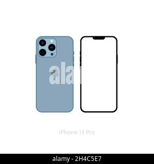 Realistico blu iPhone 13 pro mockup, smartphone vettoriale bianco schermo, iPhone mockup Illustrazione Vettoriale