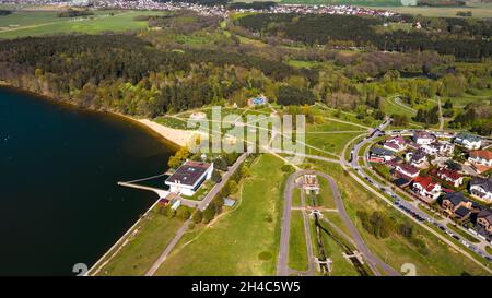 Vista dall'alto del quartiere di Drozdy e del complesso sportivo Minsk Arena Minsk a Minsk.Belarus. Foto Stock