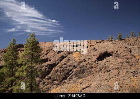 Gran Canaria, parte centrale montana dell'isola, Las Cumbres, vale a dire i vertici , paesaggi lungo il popolare percorso escursionistico Camino de Plata Foto Stock
