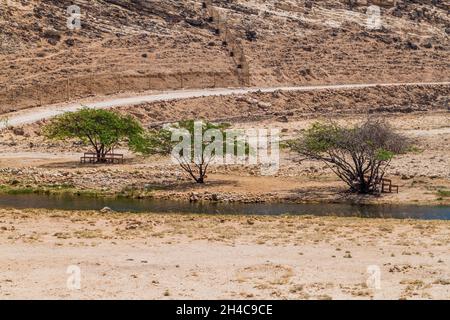 Paesaggio vicino al Parco Archeologico Sumhuram con le rovine dell'antica città Khor Rori vicino Salalah, Oman Foto Stock