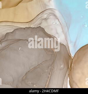 Colore acqua dell'oceano. Inchiostri alcolici verniciati a mano Foto Stock