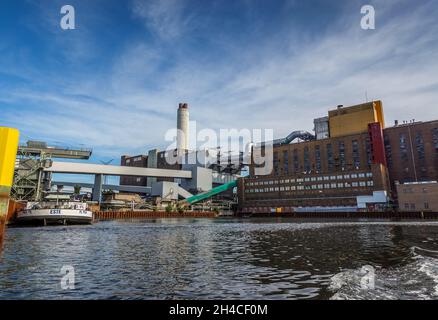 Spree, Kraftwerk Reuter West, Siemensstadt, Spandau, Berlino, Germania Foto Stock