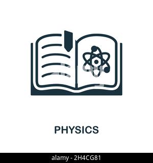 Icona fisica. Firma monocromatica della collezione scolastica. Illustrazione di icone di fisica creativa per disegno di fotoricettore, infographics e più Illustrazione Vettoriale