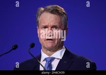 L'Amministratore Delegato e Presidente della Banca d'America Brian Moynihan parla durante il vertice del Cop26 a Glasgow. Data foto: Martedì 2 novembre 2021. Foto Stock