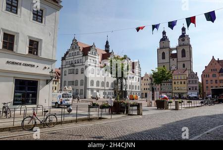 Altes Rathaus, Markt, Lutherstadt Wittenberg, Sachsen-Anhalt, Deutschland Foto Stock