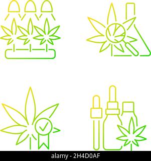 Set di icone vettoriali lineari a gradiente crescente di cannabis Illustrazione Vettoriale