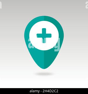 Più Contatto Mappa icona. Ospedale, Clinica. Puntatore Mappa. I marcatori mappa. Illustrazione vettoriale EPS10 Illustrazione Vettoriale