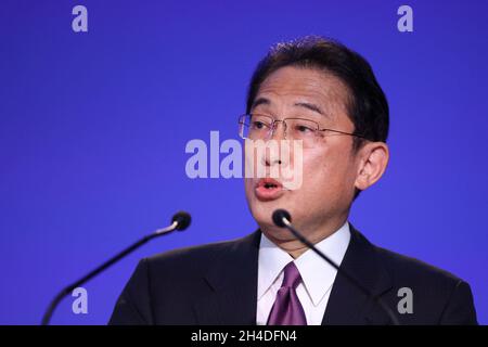 Fumio Kishida, primo Ministro del Giappone, interviene durante il vertice del Cop26 a Glasgow. Data foto: Martedì 2 novembre 2021. Foto Stock