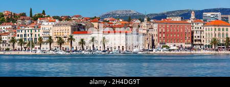 Vista panoramica sul lungomare di Riva a Spalato, Croazia Foto Stock