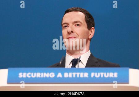 Cancelliere dello scacchiere George Osborne durante la Conferenza del Partito conservatore 2014, presso l'ICC di Birmingham. Foto Stock