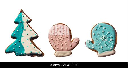 Natale gingerbread cookies isolati su sfondo bianco Foto Stock
