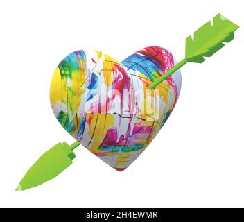 Love Heart Arrow Cupid in Neon Colors Illustrazione Vettoriale