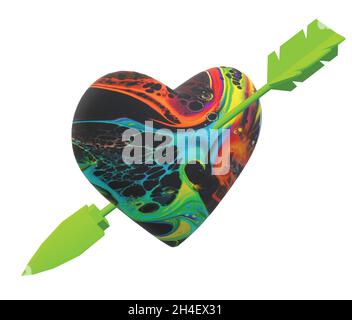 Love Heart Arrow Cupid in colori neon misti Illustrazione Vettoriale