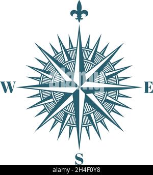 Bussola vento rosa. Logo da viaggio in stile retrò vintage Illustrazione Vettoriale