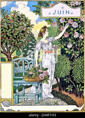 Calendario di Eugène Grasset commissionato dal grande magazzino parigino la Belle Jardinière - i mesi - giugno Foto Stock
