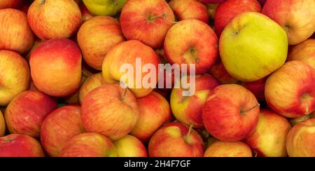 Un sacco di mela rossa, texture sfondo. Mucchio di melo fresco maturo modello, di alta qualità Foto Stock