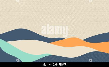 Sfondo orizzontale con vettore pattern giapponese. Modelli geometrici giapponesi tradizionali. Arte astratta Illustrazione Vettoriale