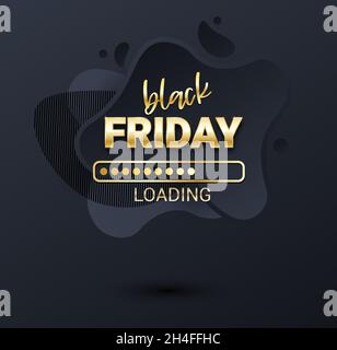 Sfondo della barra di caricamento del venerdì nero, modello di design del poster per striscioni. Barra di caricamento avanzamento. Offerta Black friday. Illustrazione del vettore ameba. Illustrazione Vettoriale