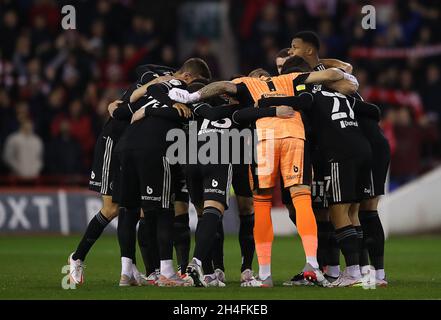 Nottingham, Inghilterra, 2 novembre 2021. La squadra di Sheffield United in vista della partita del campionato Sky Bet al City Ground di Nottingham. Il credito dovrebbe essere: Simon Bellis / Sportimage Foto Stock