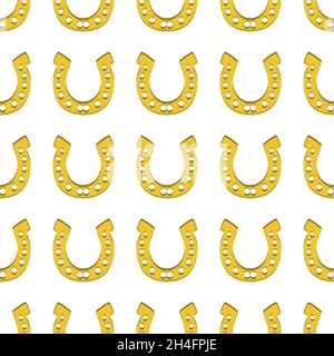 Illustrazione sul tema festa irlandese San Patrizio giorno, ferro di cavallo senza cuciture. Pattern giorno di San Patrizio composto da ferro di cavallo identici su sfondo bianco Illustrazione Vettoriale