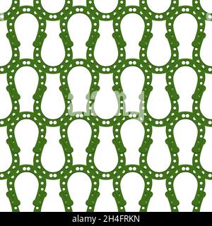 Illustrazione sul tema festa irlandese San Patrizio giorno, ferro di cavallo senza cuciture. Pattern giorno di San Patrizio composto da ferro di cavallo identici su sfondo bianco Illustrazione Vettoriale