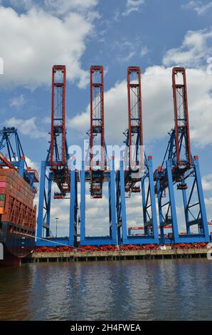 Burchardkai Container Terminal nel porto di Amburgo Foto Stock