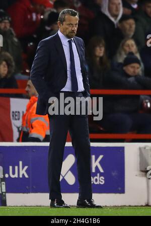 Nottingham, Inghilterra, 2 novembre 2021. Slavisa Jokanovic manager di Sheffield Utd durante la partita Sky Bet Championship al City Ground di Nottingham. Il credito dovrebbe essere: Simon Bellis / Sportimage Foto Stock