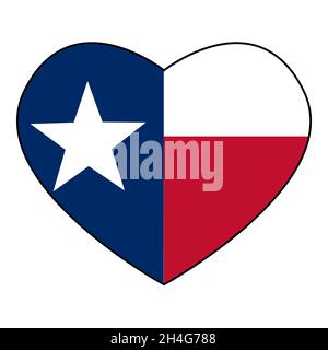 Cuore bandiera del Texas su sfondo bianco. Un'atmosfera di campagna e di stato. stile piatto. Foto Stock