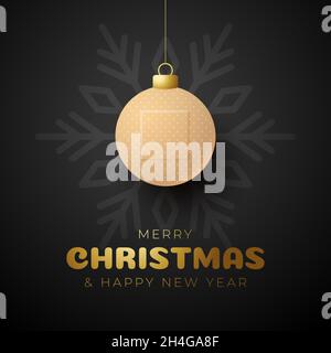 Buon Natale e felice anno nuovo coronavirus palla banner. Concetto creativo Natale eventi e vacanze durante una pandemia con croce medica plas Illustrazione Vettoriale