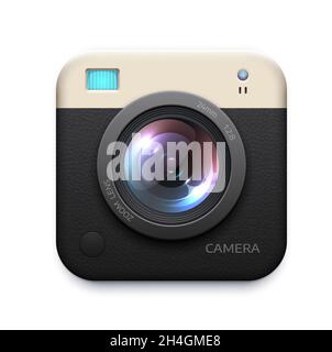 Icona dell'applicazione fotocamera digitale. Pulsante isolato e realistico per i social media vettoriali. Zoom, istantanea, elemento grafico fotocamera, icona o pulsante di u Illustrazione Vettoriale