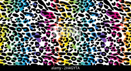 Motivo senza cuciture Rainbow leopard. Sfondo vettoriale neon colorato. Sfondo sfumato. Illustrazione Vettoriale
