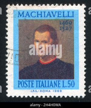 ITALIA - CIRCA 1969: Francobollo stampato dall'Italia, mostra Niccolo Machiavelli, circa 1969 Foto Stock