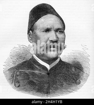 Incisione di Ahmed Urabi (1841 – 1911), noto anche come Ahmed Ourabi o Orabi Pasha, un ufficiale dell'esercito egiziano. Il primo leader politico e militare in Egitto ad alzarsi dal fellahin,"Urabi partecipò ad una mutinismo del 1879 che si sviluppò nella rivolta degli"Urabi contro l'amministrazione di Khedive Tewfik, Foto Stock