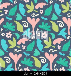 Motivo di sfondo delle foglie tropicali. Effetto tessuto testurizzato modello senza cuciture di astratto foglie e fiori disegnati a mano. Foto Stock