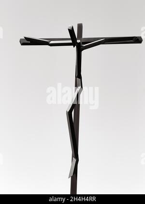 Piazza Corten Croce d'acciaio, Cruz alta, scultore Robert Schad, Santuario di Fatima, Fatima, Ourem, Santarem, Portogallo Foto Stock
